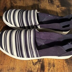 Clarks Navy and White Striped Loafers